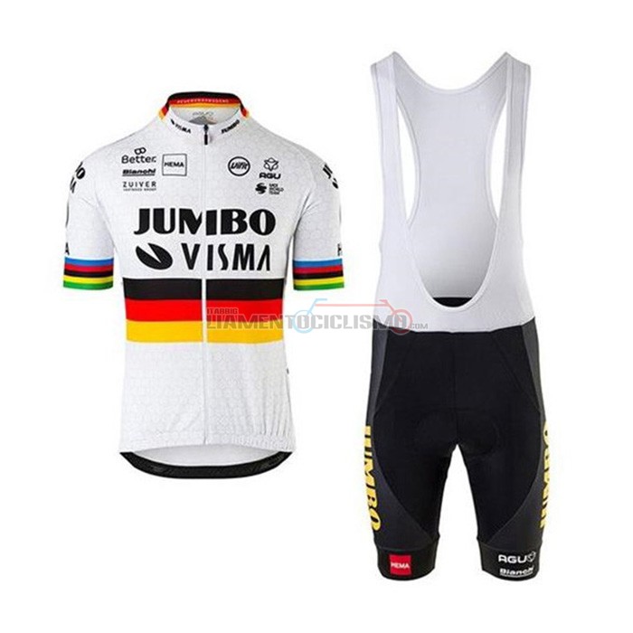 Abbigliamento Ciclismo Jumbo Visma Campione Germania Manica Corta 2020 Bianco